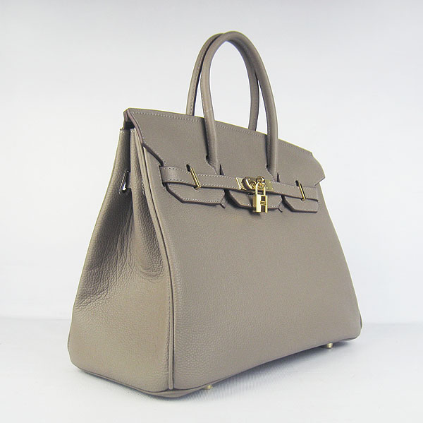 High Quality Fake Hermes Birkin 35CM Cattle Neck Veins Leather Bag khaki 6089